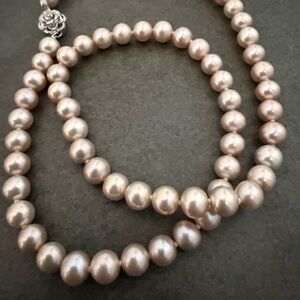 Elegant Lavender Pearl Necklace with Sterling Silver Rose Charm